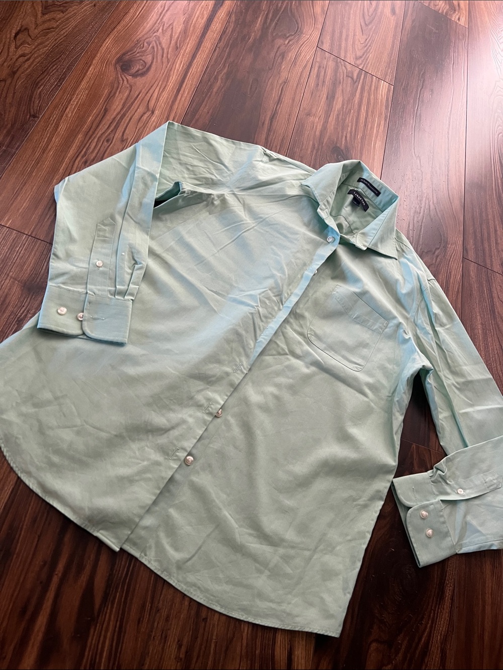 Lands' End Light Mint Green Button-Up Dress Shirt